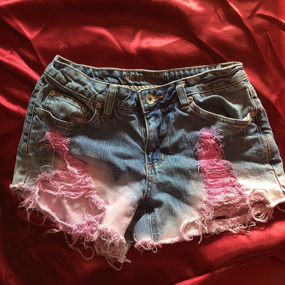 Pink Ombre distressed jean shorts